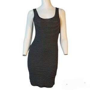 Sexy Black & White Striped Sleeveless Tank Dress